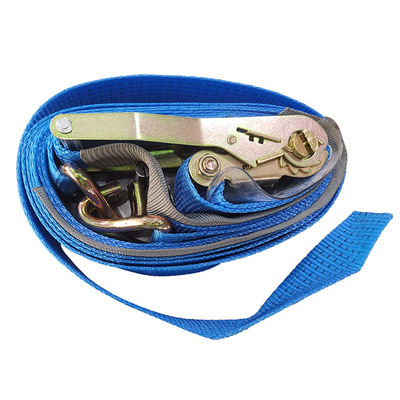 Beli Heavy Duty 4-Ton 5-Meter Ratchet Tie Down Strap - High-Tensity Blue Polyester Webbing dengan Double J Hooks pembuatan online